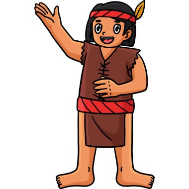 This cartoon clipart shows an illustration of the Columbus Day Native Man. clipart