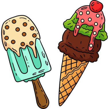 Bu karikatür parçası Double Scoop Dondurma ve Buzlu Şekerleme illüstrasyonunu gösteriyor.