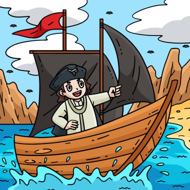 Bu karikatür parçası, gemide bir Columbus Day Man 'i gösteriyor..
