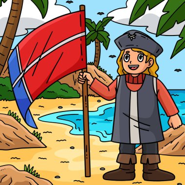 This cartoon clipart shows a Columbus Day Man with a Flag illustration. clipart