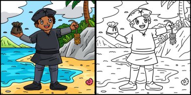 Bu renklendirme sayfası Columbus Günü Para Dizisi 'ni gösteriyor. Bu illüstrasyonun bir tarafı renkli ve çocuklar için bir ilham kaynağı.. 