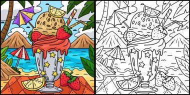 Bu boyama sayfasında bir dondurma tokalaşması var. Bu illüstrasyonun bir tarafı renkli ve çocuklar için bir ilham kaynağı..