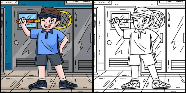 Bu renkli sayfa raketli bir tenisçiyi gösteriyor. Bu illüstrasyonun bir tarafı renkli ve çocuklar için bir ilham kaynağı.. 