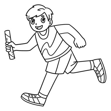 A cute and funny coloring page of a Field Athlete Running with a relay baton. Provides hours of coloring fun for children. To color, this page is very easy. Suitable for little kids and toddlers.  clipart