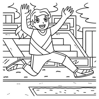 Uzun atlayan bir bayan sporcunun sevimli ve komik renkli sayfası. Çocuklar için saatlerce boyama eğlencesi sağlıyor. Renklendirmek için, bu sayfa çok kolaydır. Küçük çocuklar ve yeni yürümeye başlayanlar için uygun.. 