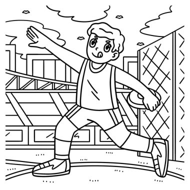 Diskosu olan bir atletizm atletinin sevimli ve komik renkli sayfası. Çocuklar için saatlerce boyama eğlencesi sağlıyor. Renklendirmek için, bu sayfa çok kolaydır. Küçük çocuklar ve yeni yürümeye başlayanlar için uygun.. 