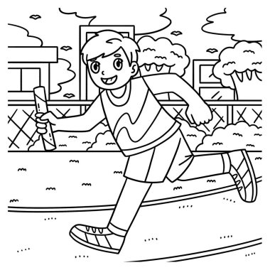 Bayrak sopasıyla koşan bir atletin sevimli ve komik renkli sayfası. Çocuklar için saatlerce boyama eğlencesi sağlıyor. Renklendirmek için, bu sayfa çok kolaydır. Küçük çocuklar ve yeni yürümeye başlayanlar için uygun.. 