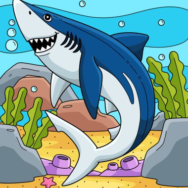 Bu karikatür parçası Büyük Mavi Köpekbalığı çizimini gösteriyor..
