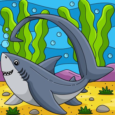 Bu karikatür parçası bir Harman Köpekbalığı çizimini gösteriyor.