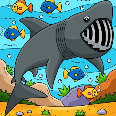 Bu karikatür bir Basking Shark illüstrasyonunu gösterir.