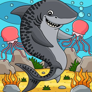 Bu karikatür, Kaplan Köpekbalığı çizimini gösteriyor..