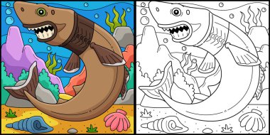 Bu boyama sayfası Cookiecutter Shark 'ı gösteriyor. Bu illüstrasyonun bir tarafı renkli ve çocuklar için bir ilham kaynağı..