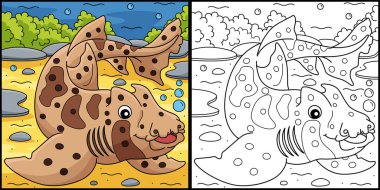 Bu renklendirme sayfası bir Boynuz Köpekbalığı gösteriyor. Bu illüstrasyonun bir tarafı renkli ve çocuklar için bir ilham kaynağı..