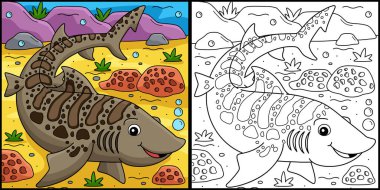 Bu renkli sayfa bir Leopar Köpekbalığı 'nı gösteriyor. Bu illüstrasyonun bir tarafı renkli ve çocuklar için bir ilham kaynağı..