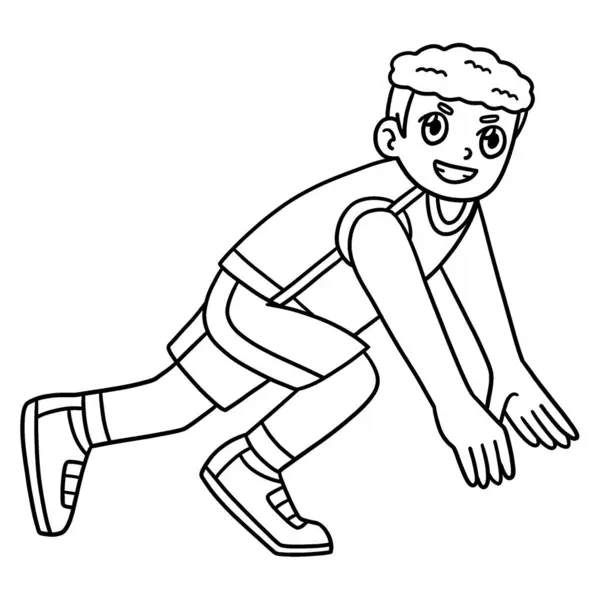 stock vector A cute and funny coloring page of a Track and Field Athlete Ready to Sprint. Provides hours of coloring fun for children. To color, this page is very easy. Suitable for little kids and toddlers. 