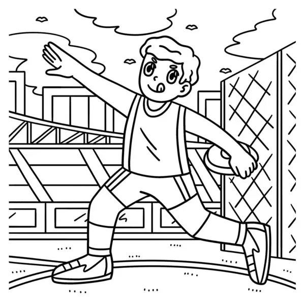 Stock vector A cute and funny coloring page of a Track and Field Athlete with Discus. Provides hours of coloring fun for children. To color, this page is very easy. Suitable for little kids and toddlers. 