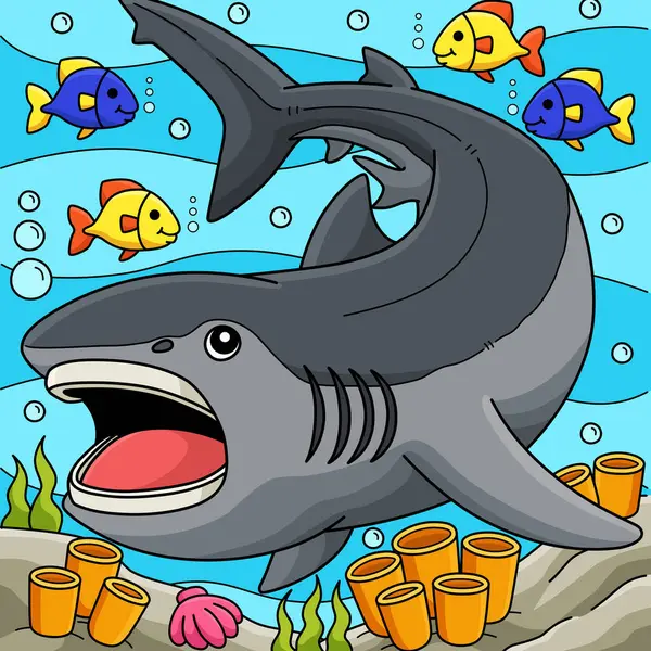 stock vector This cartoon clipart shows a Megamouth Shark illustration.