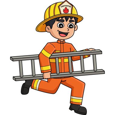 Bu karikatür, elinde merdiven olan bir itfaiyeciyi gösteriyor..