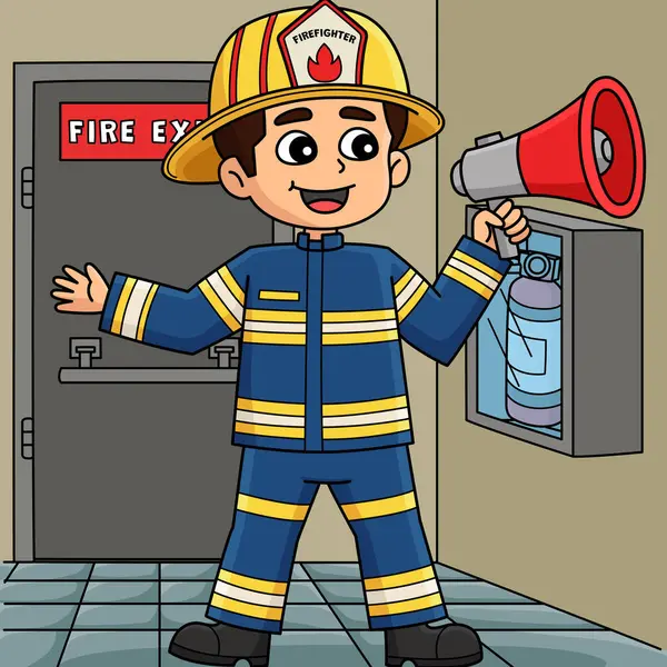 stock vector This cartoon clipart shows a Firefighter Holding a Megaphone illustration.