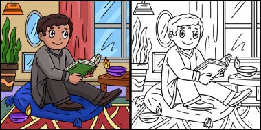 Bu renklendirme sayfası, bir Diwali 'nin Hikaye Okuduğunu gösteriyor. Bu illüstrasyonun bir tarafı renkli ve çocuklar için bir ilham kaynağı..