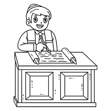 Tevrat okuyan bir Bar Mitzvah çocuğunun sevimli ve komik renkli sayfası. Çocuklar için saatlerce boyama eğlencesi sağlıyor. Renklendirmek için, bu sayfa çok kolaydır. Küçük çocuklar ve yeni yürümeye başlayanlar için uygun..