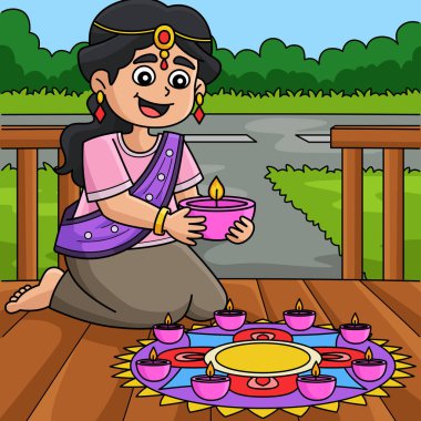 Bu karikatürde Diwali Kızı Diyas illüstrasyonunu gösteriyor..