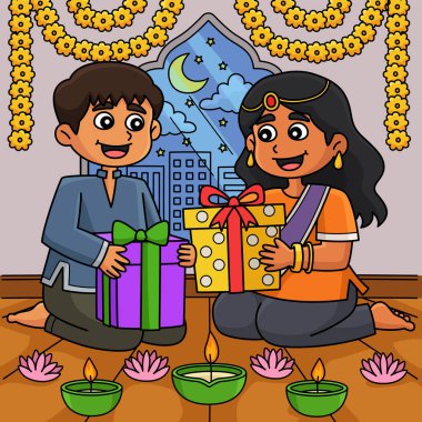Bu karikatür parçası Diwali Hediye Takası 'nın bir illüstrasyonunu gösterir.