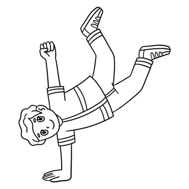 Breakdance B-Boy 'un tek elli donduruculu şirin ve komik renkli sayfası. Çocuklar için saatlerce boyama eğlencesi sağlıyor. Renklendirmek için, bu sayfa çok kolaydır. Küçük çocuklar ve yeni yürümeye başlayanlar için uygun..