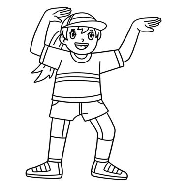 A cute and funny coloring page of a Breakdance B-Girl with Egyptian Step. Provides hours of coloring fun for children. To color, this page is very easy. Suitable for little kids and toddlers. clipart