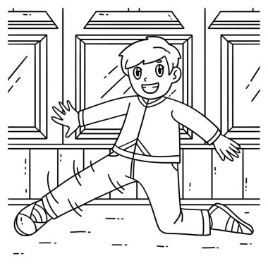 A cute and funny coloring page of a Breakdance B-Boy Performing a Knee Switch. Provides hours of coloring fun for children. To color, this page is very easy. Suitable for little kids and toddlers. clipart