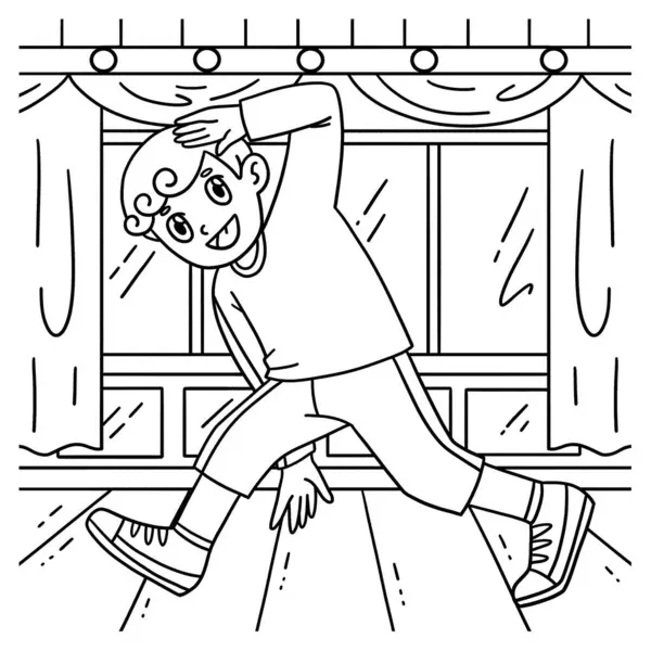 stock vector A cute and funny coloring page of a Breakdance B-Boy doing a Spin Down Shuffle. Provides hours of coloring fun for children. To color, this page is very easy. Suitable for little kids and toddlers.