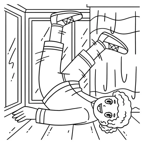 stock vector A cute and funny coloring page of a Breakdance B-Girl Performing a Back Spin. Provides hours of coloring fun for children. To color, this page is very easy. Suitable for little kids and toddlers.