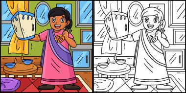 Bu boyama sayfasında Diwali Child ve Sky Lantern var. Bu illüstrasyonun bir tarafı renkli ve çocuklar için bir ilham kaynağı..