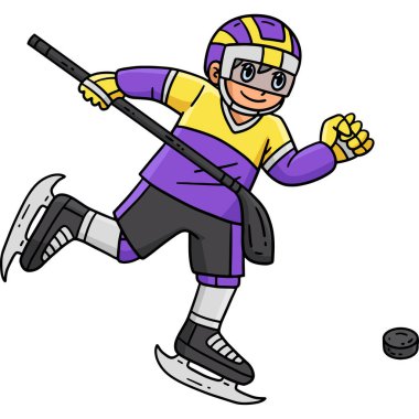 Bu karikatür klip bir buz hokeyi oyuncusunu Hokey Puck illüstrasyonunu kovalarken gösteriyor..