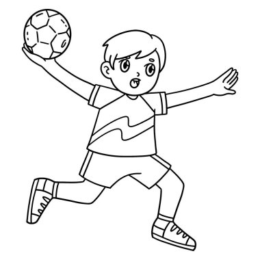Bir Hentbol oyuncusunun zıplama atışı yaptığı sevimli ve komik renkli bir sayfa. Çocuklar için saatlerce boyama eğlencesi sağlıyor. Renklendirmek için, bu sayfa çok kolaydır. Küçük çocuklar ve yeni yürümeye başlayanlar için uygun.. 