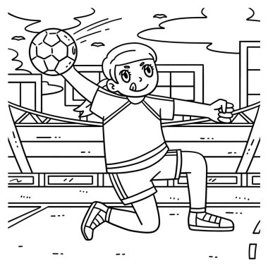 Hentbol Kadın Oyuncusunun topu yakalayışının sevimli ve komik renkli bir sayfası. Çocuklar için saatlerce boyama eğlencesi sağlıyor. Renklendirmek için, bu sayfa çok kolaydır. Küçük çocuklar ve yeni yürümeye başlayanlar için uygun.. 