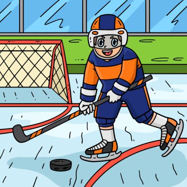 Bu karikatür klip bir buz hokeyi oyuncusunun Hokey Puck illüstrasyonuna vuruşunu gösteriyor.