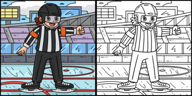 Bu renkli sayfa Buz Hokeyi Kadın Hakemi 'ni gösteriyor. Bu illüstrasyonun bir tarafı renkli ve çocuklar için bir ilham kaynağı.. 