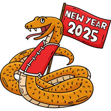 Bu karikatür parçası Yılan Yılbaşı 2025 'in bir illüstrasyonunu gösteriyor..