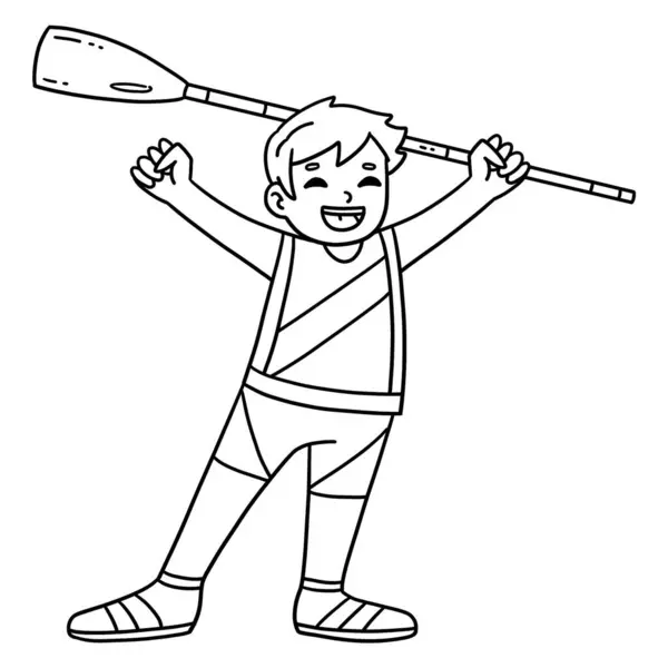 stock vector A cute and funny coloring page of a Rowing Oarsman Raising Oar in Victory. Provides hours of coloring fun for children. To color, this page is very easy. Suitable for little kids and toddlers.