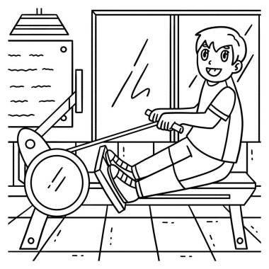 Kürek çekme makinesinde kürek çeken bir kürekçinin sevimli ve komik renkli sayfası. Çocuklar için saatlerce boyama eğlencesi sağlıyor. Renklendirmek için, bu sayfa çok kolaydır. Küçük çocuklar ve yeni yürümeye başlayanlar için uygun..