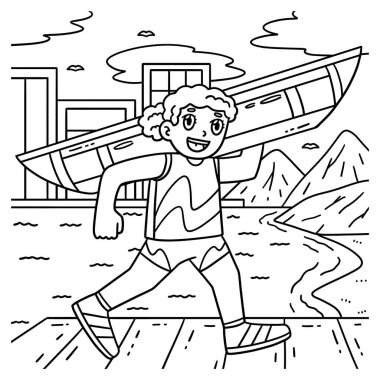 Tekne taşıyan kürekçi kadının sevimli ve komik renkli bir sayfası. Çocuklar için saatlerce boyama eğlencesi sağlıyor. Renklendirmek için, bu sayfa çok kolaydır. Küçük çocuklar ve yeni yürümeye başlayanlar için uygun..