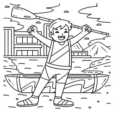 A cute and funny coloring page of a Rowing Oarsman Raising Oar in Victory. Provides hours of coloring fun for children. To color, this page is very easy. Suitable for little kids and toddlers. clipart