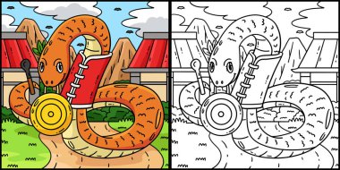 Bu boyama sayfasında Gong 'la Yılan Yılı var. Bu illüstrasyonun bir tarafı renkli ve çocuklar için bir ilham kaynağı..