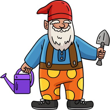 Bu karikatür parçası Bahçe Aletleri illüstrasyonlu bir cüce gösterir.