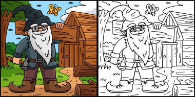 Bu boyama sayfası bir Cüce Carpenter 'ı gösteriyor. Bu illüstrasyonun bir tarafı renkli ve çocuklar için bir ilham kaynağı..