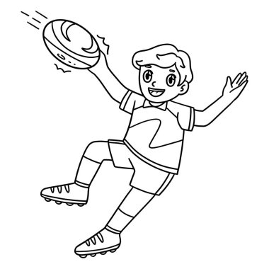 Ragbi oyuncusunun topu yakalayan sevimli ve komik renkli bir sayfası. Çocuklar için saatlerce boyama eğlencesi sağlıyor. Renklendirmek için, bu sayfa çok kolaydır. Küçük çocuklar ve yeni yürümeye başlayanlar için uygun..