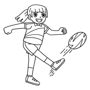 Rugby Kadın Oyuncusunun Topa Tekmeleyen Şirin ve komik renkli bir sayfası. Çocuklar için saatlerce boyama eğlencesi sağlıyor. Renklendirmek için, bu sayfa çok kolaydır. Küçük çocuklar ve yeni yürümeye başlayanlar için uygun..