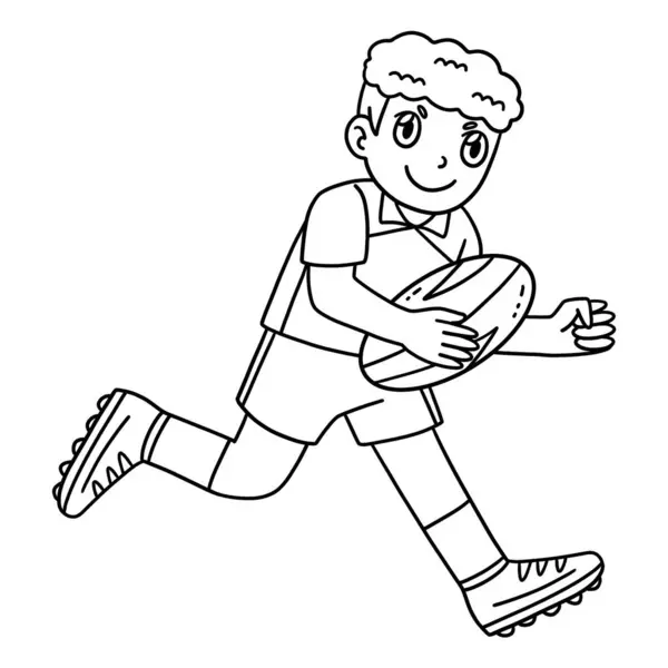 stock vector A cute and funny coloring page of a Rugby Player Running the Ball. Provides hours of coloring fun for children. To color, this page is very easy. Suitable for little kids and toddlers.