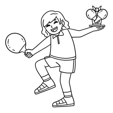 Ganimeti olan bir bayan tenis oyuncusunun sevimli ve komik renkli sayfası. Çocuklar için saatlerce boyama eğlencesi sağlıyor. Renklendirmek için, bu sayfa çok kolaydır. Küçük çocuklar ve yeni yürümeye başlayanlar için uygun..